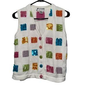 Vintage 90’s Jack B Quick Women's Spring Time Sequin Cardigan Sweater